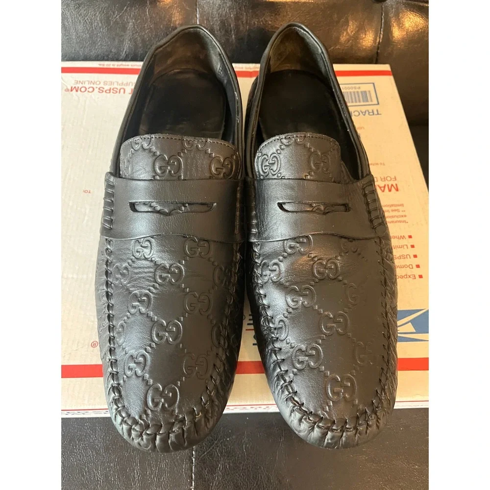 Gucci‎ Black Leather Penny Loafers Driving Shoes